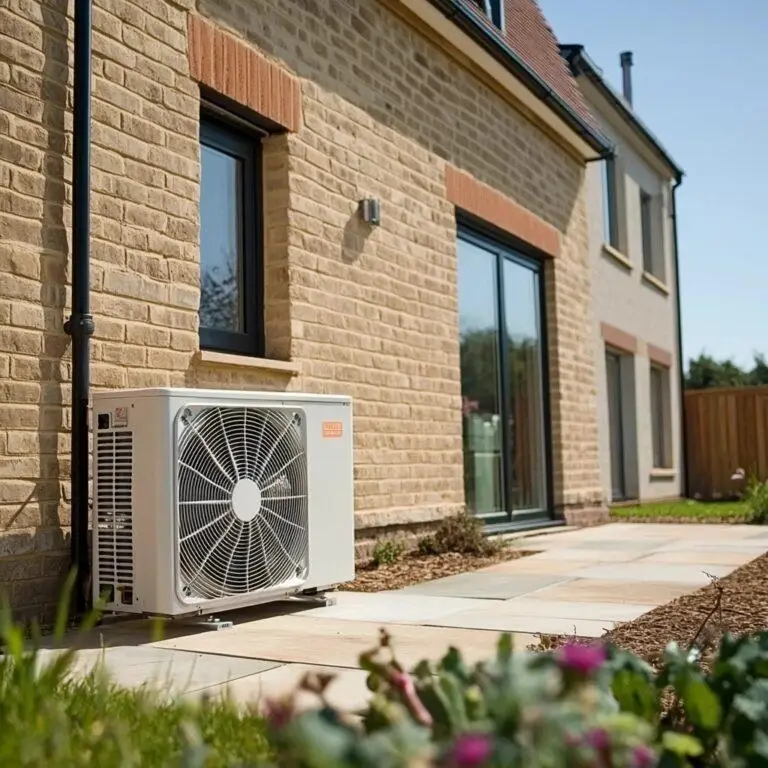 An air source heat pump system outside a home in Warwickshire